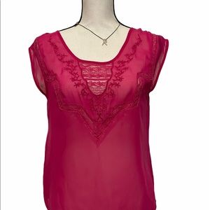 Lauren Conrad Sheer Lace Inset Split Back Top